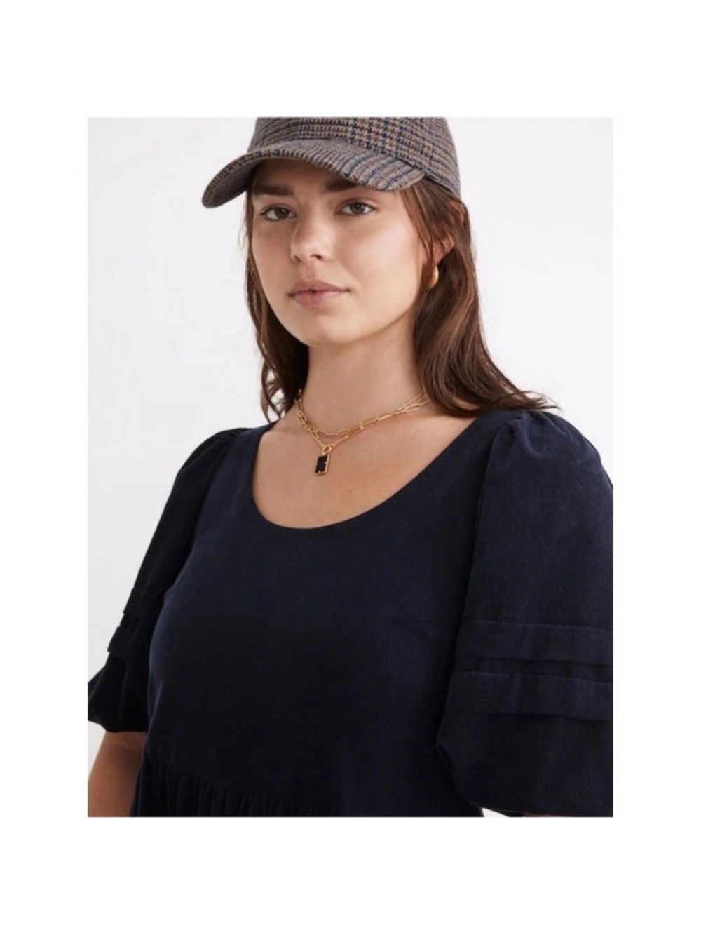 Madewell Corduroy Tiered Mini Dress U-Neck Deep Indigo Blue Women Medium - Picture 4 of 8